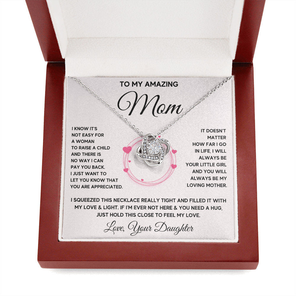 Mother birthday gift from daughter on Mothers Day Heart Pendant Love Knot Necklace I Love You Mom Gifts with Message Card and Gift Box - ON CLOUD NINE GIFTS