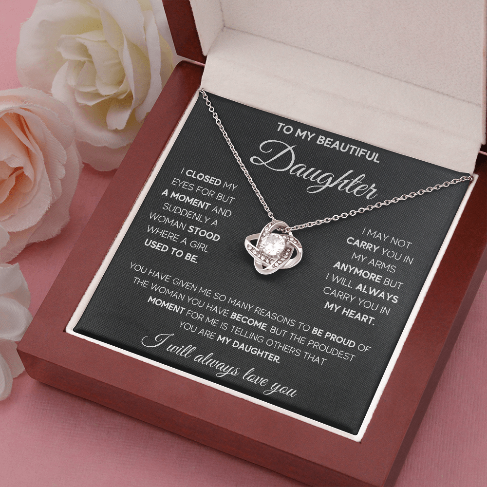 TO MY BEAUTIFUL DAUGHTER PROUD LOVE KNOT NECKLACE GIFT SET - ON CLOUD NINE GIFTS