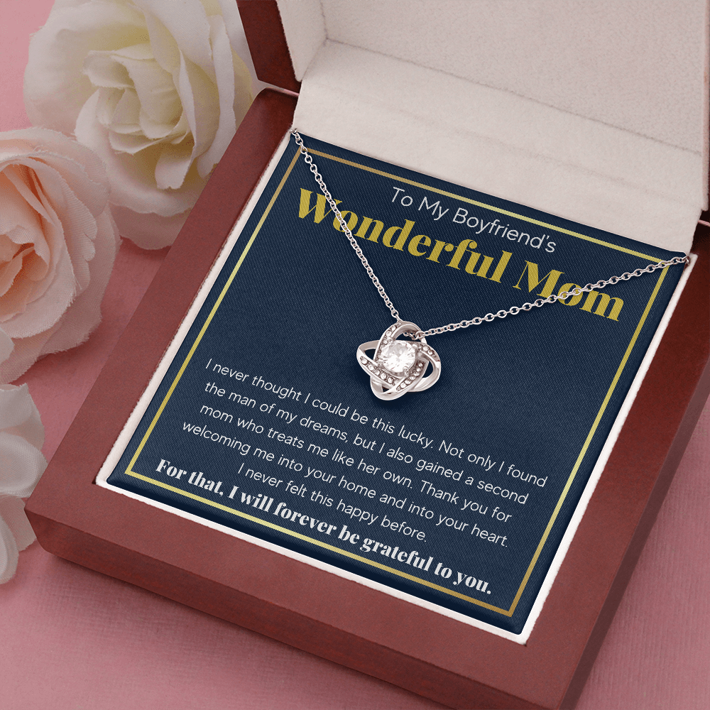 TO MY BOYFRIENDS WONDERFUL MOM GRATEFUL LOVE KNOT NECKLACE GIFT SET - ON CLOUD NINE GIFTS