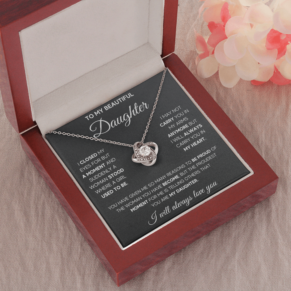 TO MY BEAUTIFUL DAUGHTER PROUD LOVE KNOT NECKLACE GIFT SET - ON CLOUD NINE GIFTS