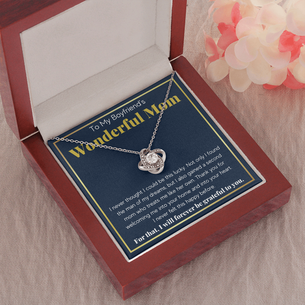 TO MY BOYFRIENDS WONDERFUL MOM GRATEFUL LOVE KNOT NECKLACE GIFT SET - ON CLOUD NINE GIFTS