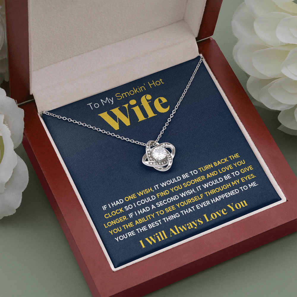 TO MY SMOKIN HOT WIFE ONE WISH LOVE KNOT NECKLACE GIFT SET - ON CLOUD NINE GIFTS