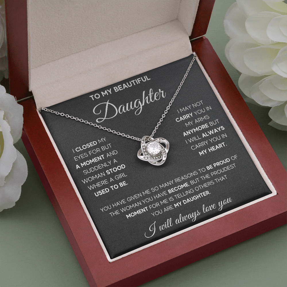 TO MY BEAUTIFUL DAUGHTER PROUD LOVE KNOT NECKLACE GIFT SET - ON CLOUD NINE GIFTS