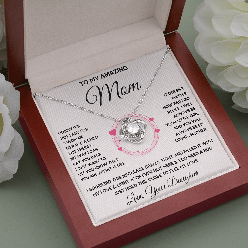 TO MY MOM LITTLE GIRL SQUEEZED LOVE KNOT NECKLACE GIFT SET - ON CLOUD NINE GIFTS