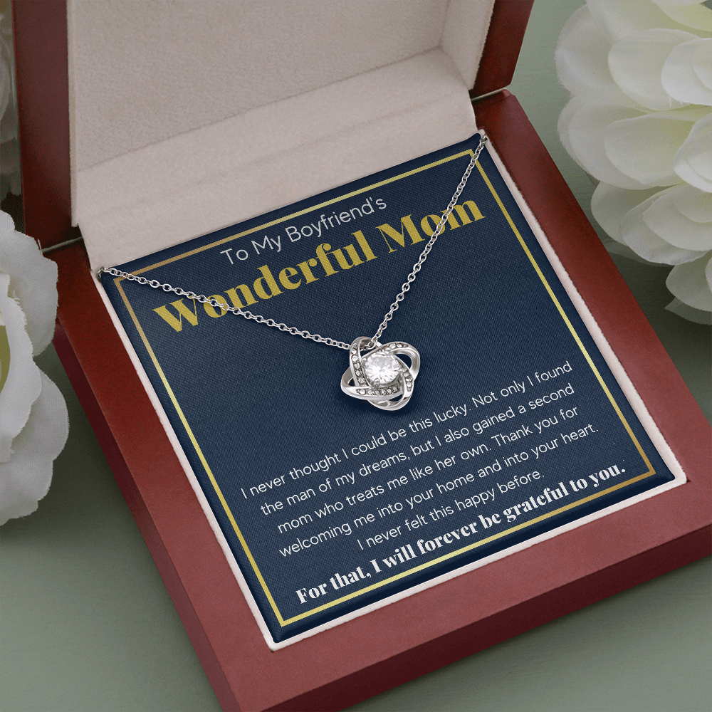 TO MY BOYFRIENDS WONDERFUL MOM GRATEFUL LOVE KNOT NECKLACE GIFT SET - ON CLOUD NINE GIFTS
