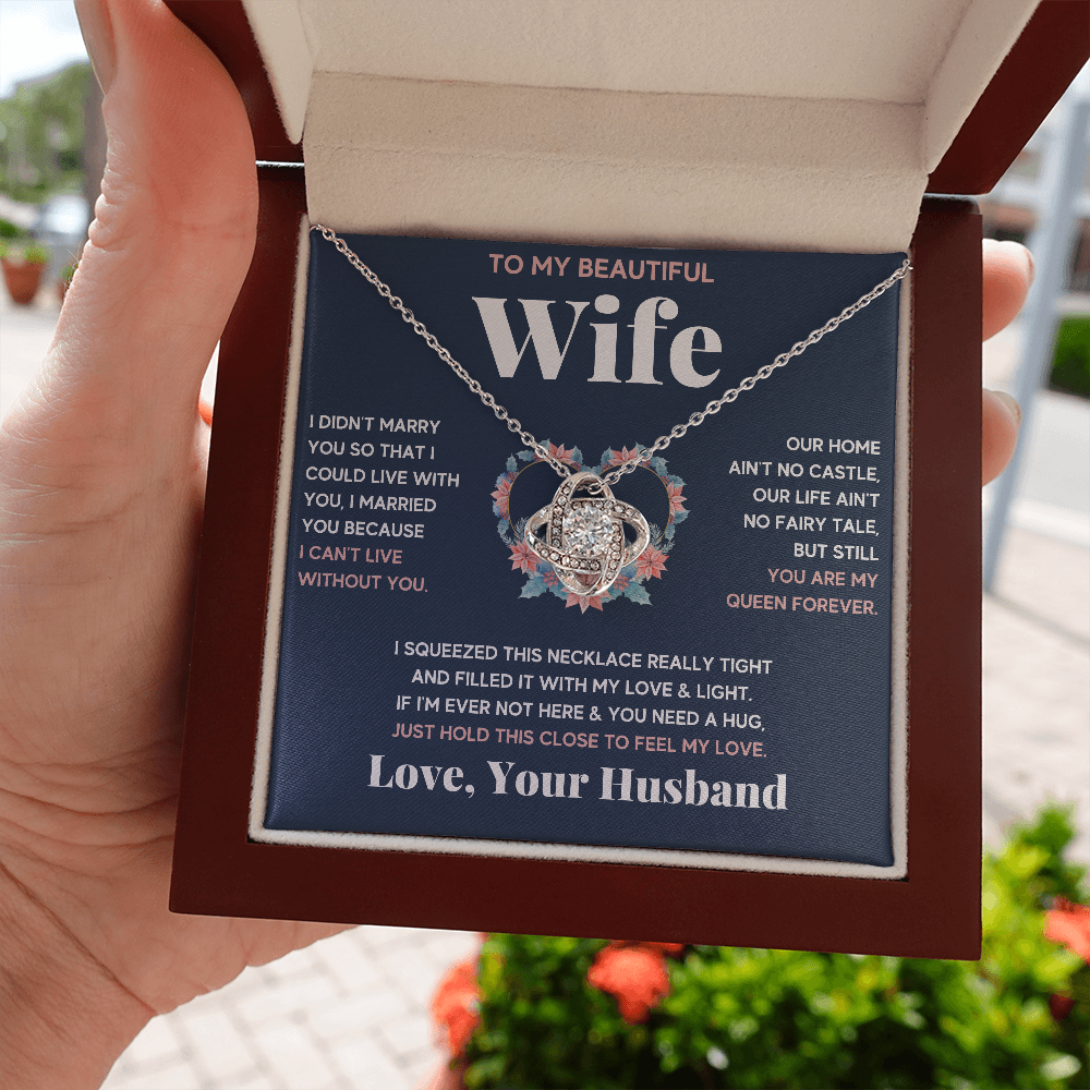 TO MY BEAUTIFUL WIFE SQUEEZE LOVE KNOT NECKLACE GIFT SET - ON CLOUD NINE GIFTS