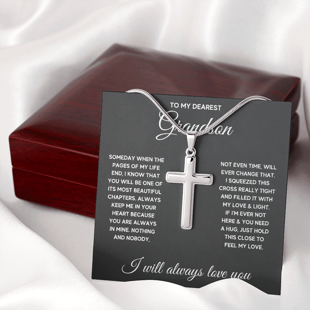 TO MY GRANDSON CHAPTERS SQUEEZED CROSS NECKLACE GIFT SET - ON CLOUD NINE GIFTS