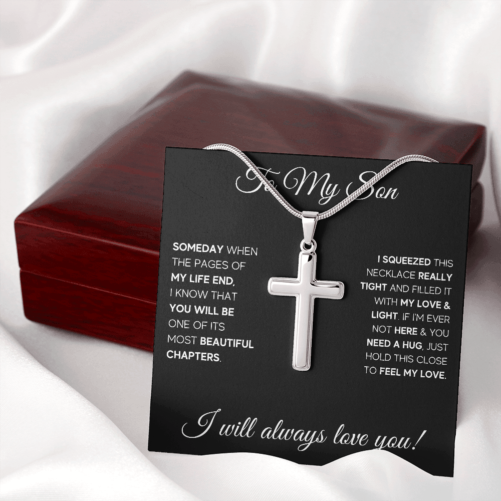 TO MY SON CHAPTERS SQUEEZED CROSS NECKLACE GIFT SET - ON CLOUD NINE GIFTS