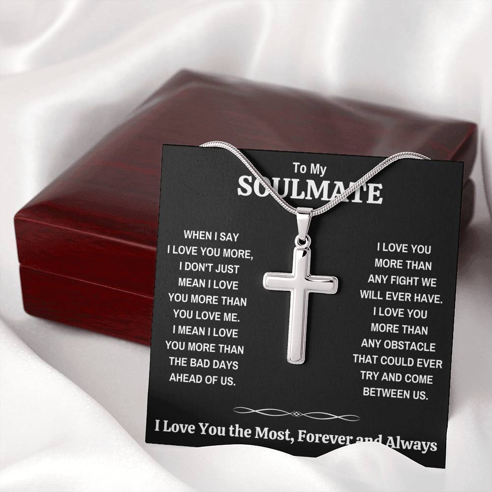 TO MY SOULMATE "THE MOST - DARK" UNISEX CROSS NECKLACE GIFT SET - ON CLOUD NINE GIFTS