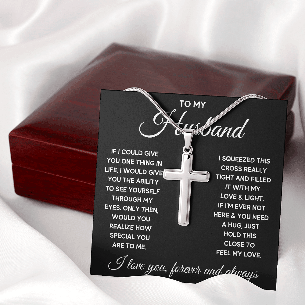 TO MY HUSBAND EYES SQUEEZED CROSS NECKLACE GIFT SET - ON CLOUD NINE GIFTS