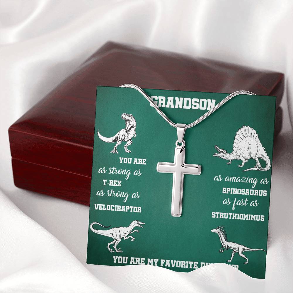 TO MY GRANDSON "DINOSAUR" CROSS NECKLACE GIFT SET - ON CLOUD NINE GIFTS