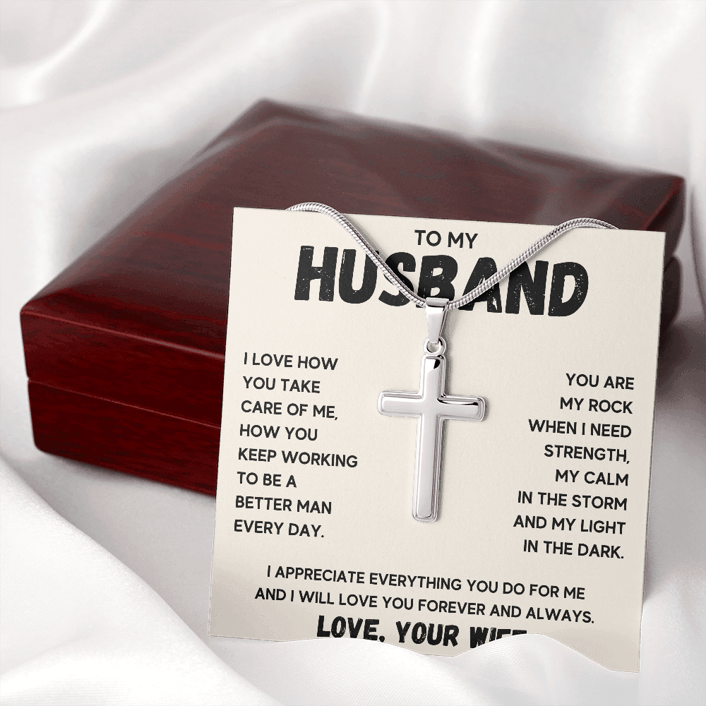 TO MY HUSBAND LIGHT IN THE DARK CROSS NECKLACE - ON CLOUD NINE GIFTS
