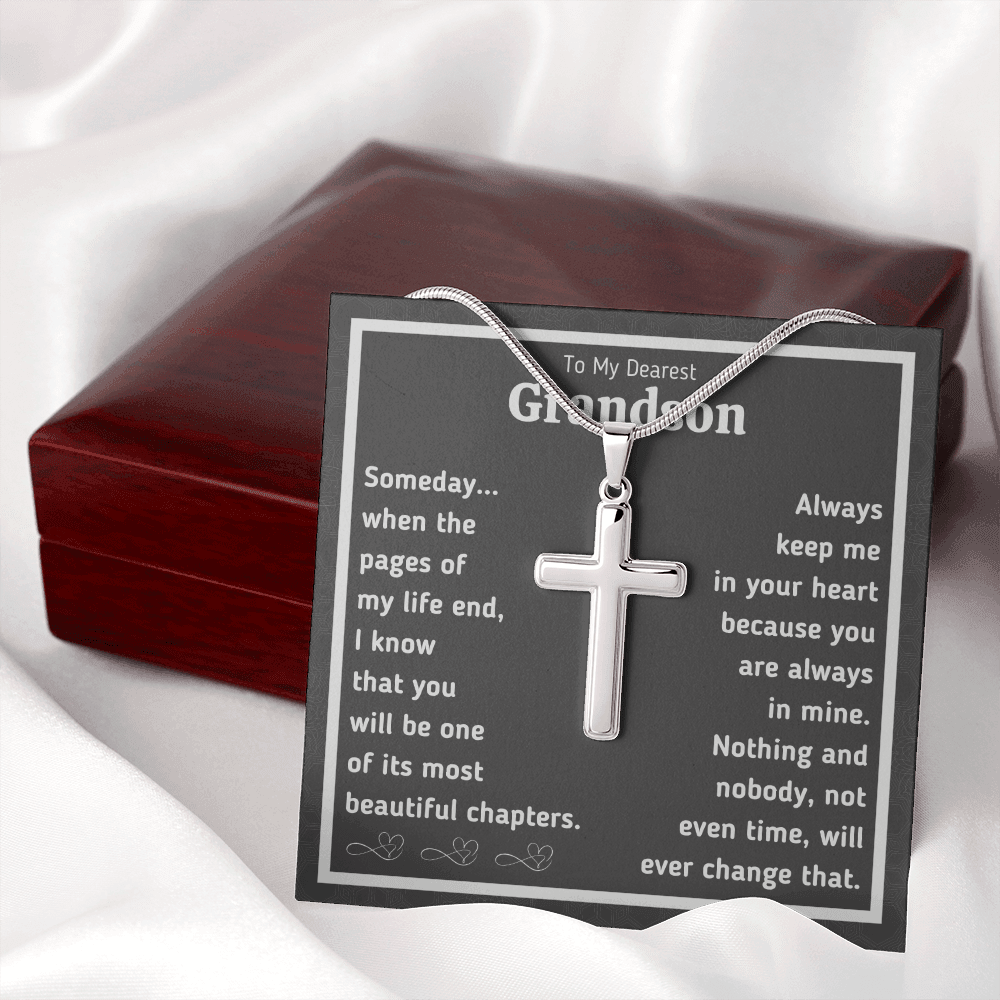 To my grandson necklace from grandpa and grandma graduation birthday gifts Cross Necklace with message card and gift box - ON CLOUD NINE GIFTS