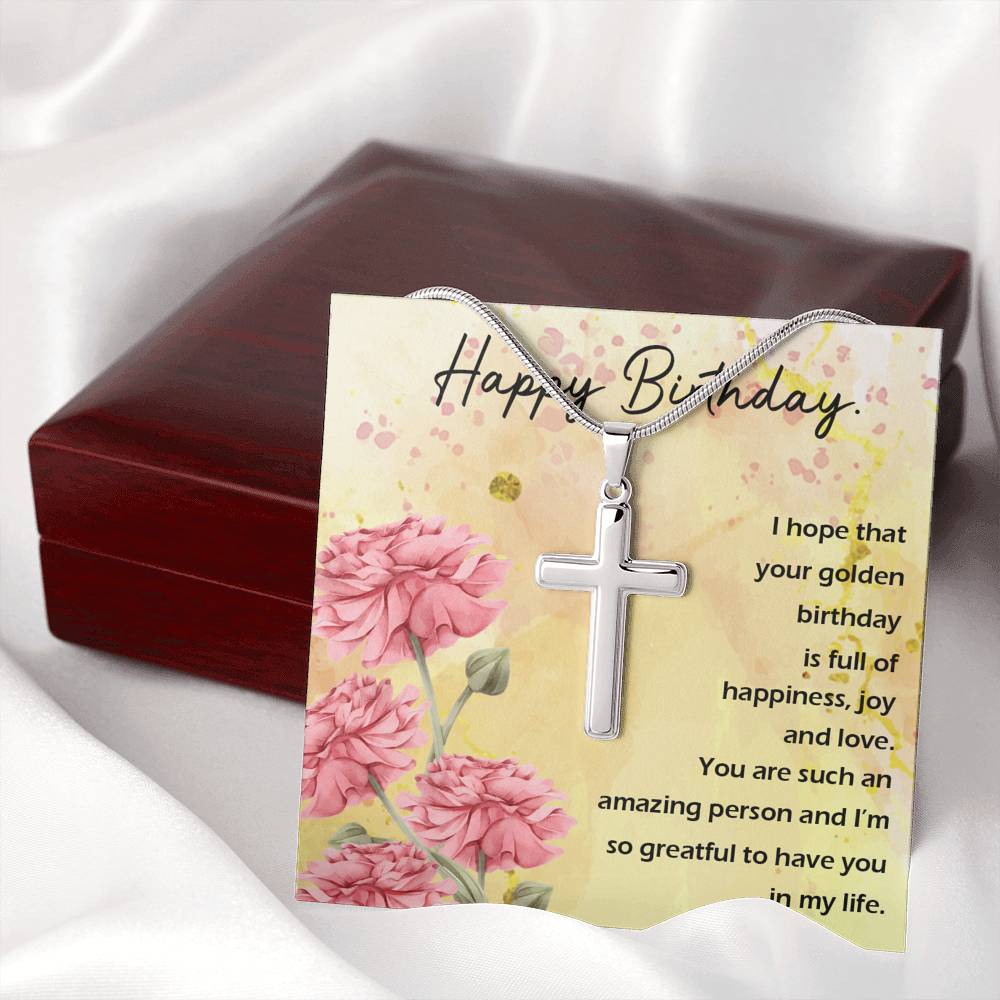 HAPPY BIRTHDAY "GOLDEN" CROSS NECKLACE GIFT SET - ON CLOUD NINE GIFTS