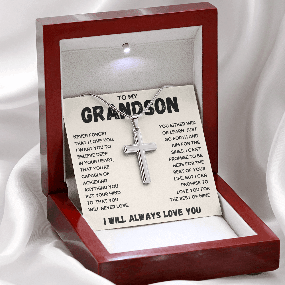 Gifts for grandson from grandma and grandpa Cross Necklace for graduation to my grandson with message card and gift box - ON CLOUD NINE GIFTS