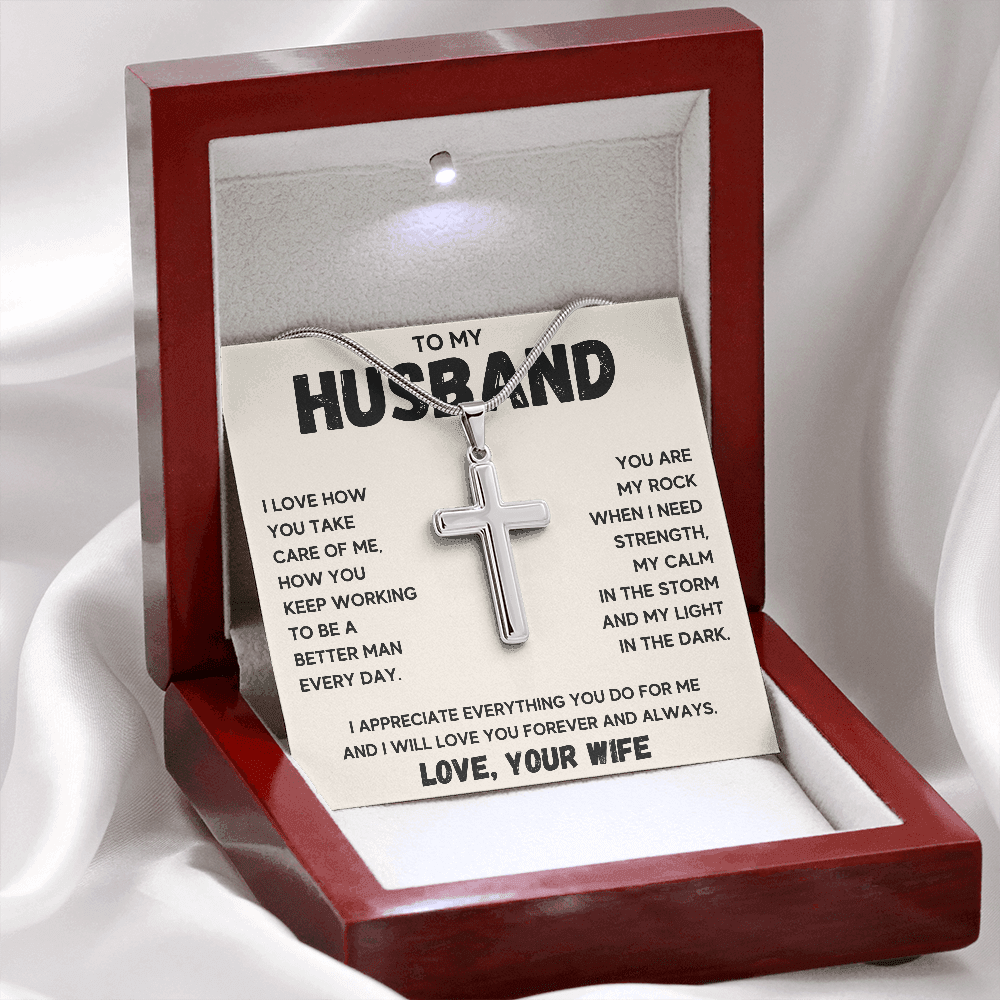 TO MY HUSBAND LIGHT IN THE DARK CROSS NECKLACE - ON CLOUD NINE GIFTS