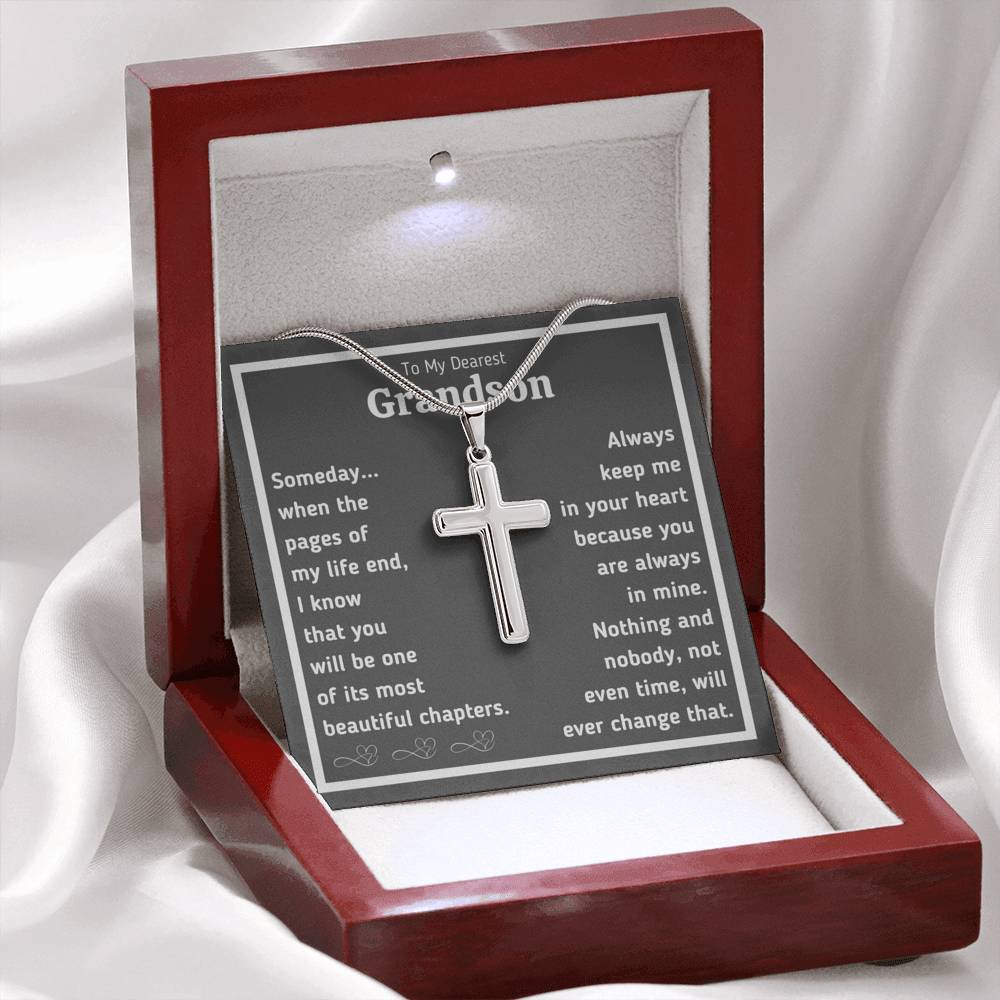 TO MY DEAREST GRANDSON "BEAUTIFUL CHAPTERS" ARTISAN CRAFTED CROSS NECKLACE GIFT SET - ON CLOUD NINE GIFTS