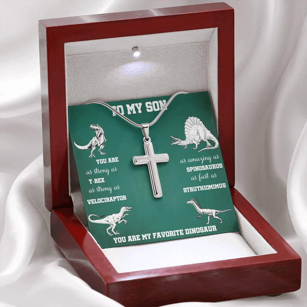 TO MY SON "DINOSAUR" CROSS NECKLACE GIFT SET - ON CLOUD NINE GIFTS