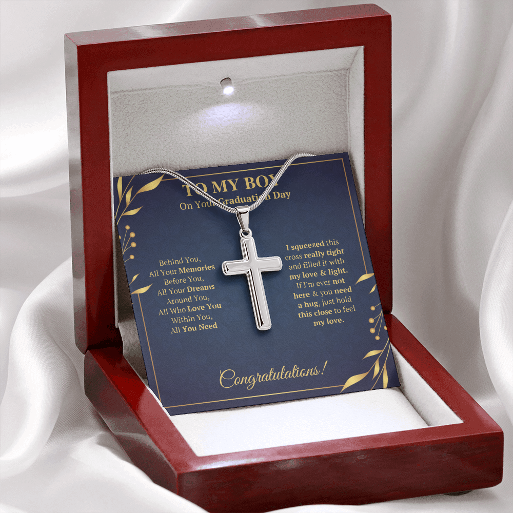 College graduation gifts for him boy mba graduation presents for son class of 2022 Cross Necklace with message card and gift box - ON CLOUD NINE GIFTS