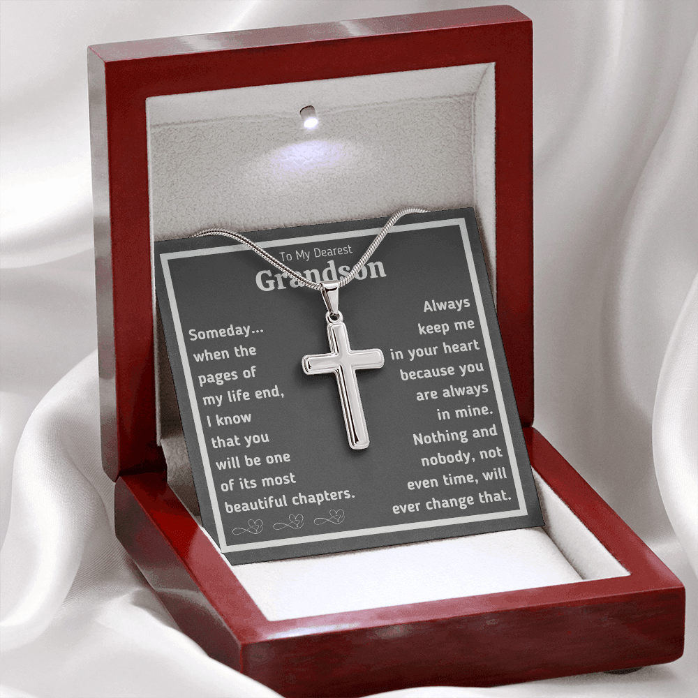 To my grandson necklace from grandpa and grandma graduation birthday gifts Cross Necklace with message card and gift box - ON CLOUD NINE GIFTS