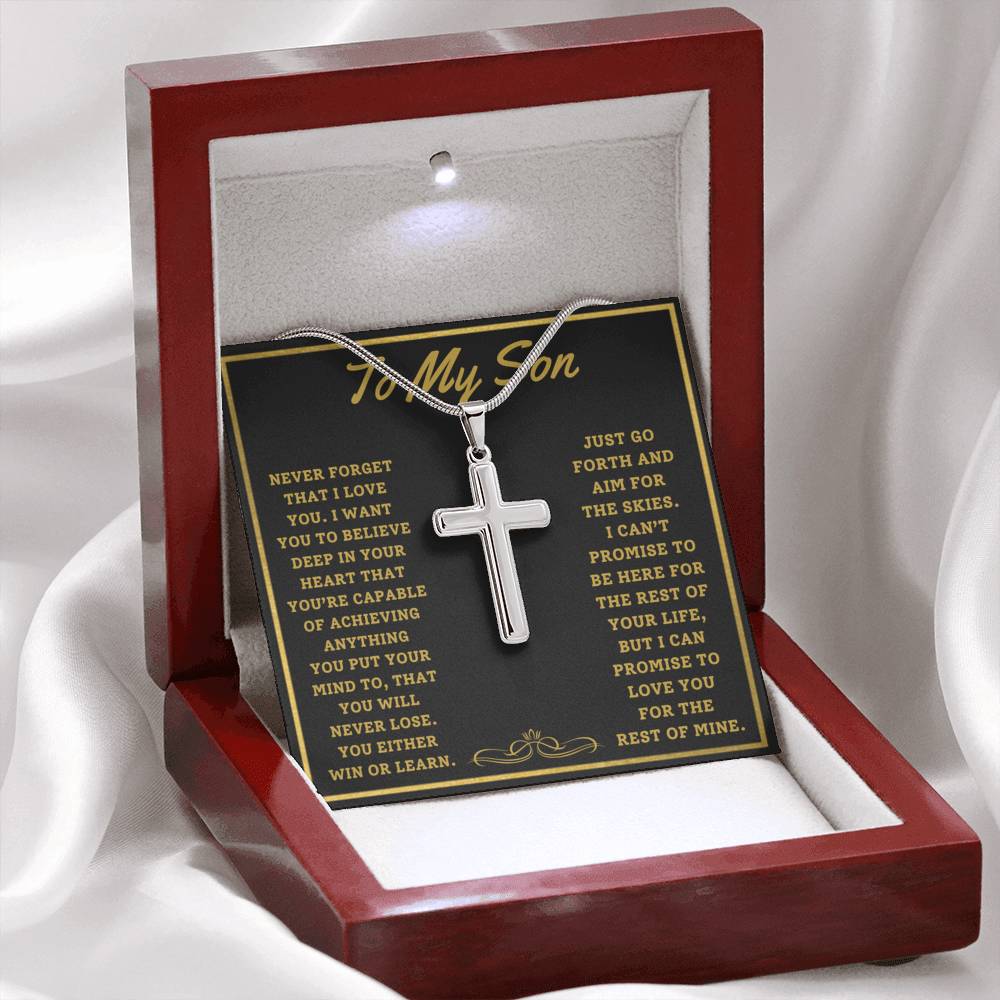 TO MY SON AIM FOR THE SKIES CROSS NECKLACE GIFT SET - ON CLOUD NINE GIFTS