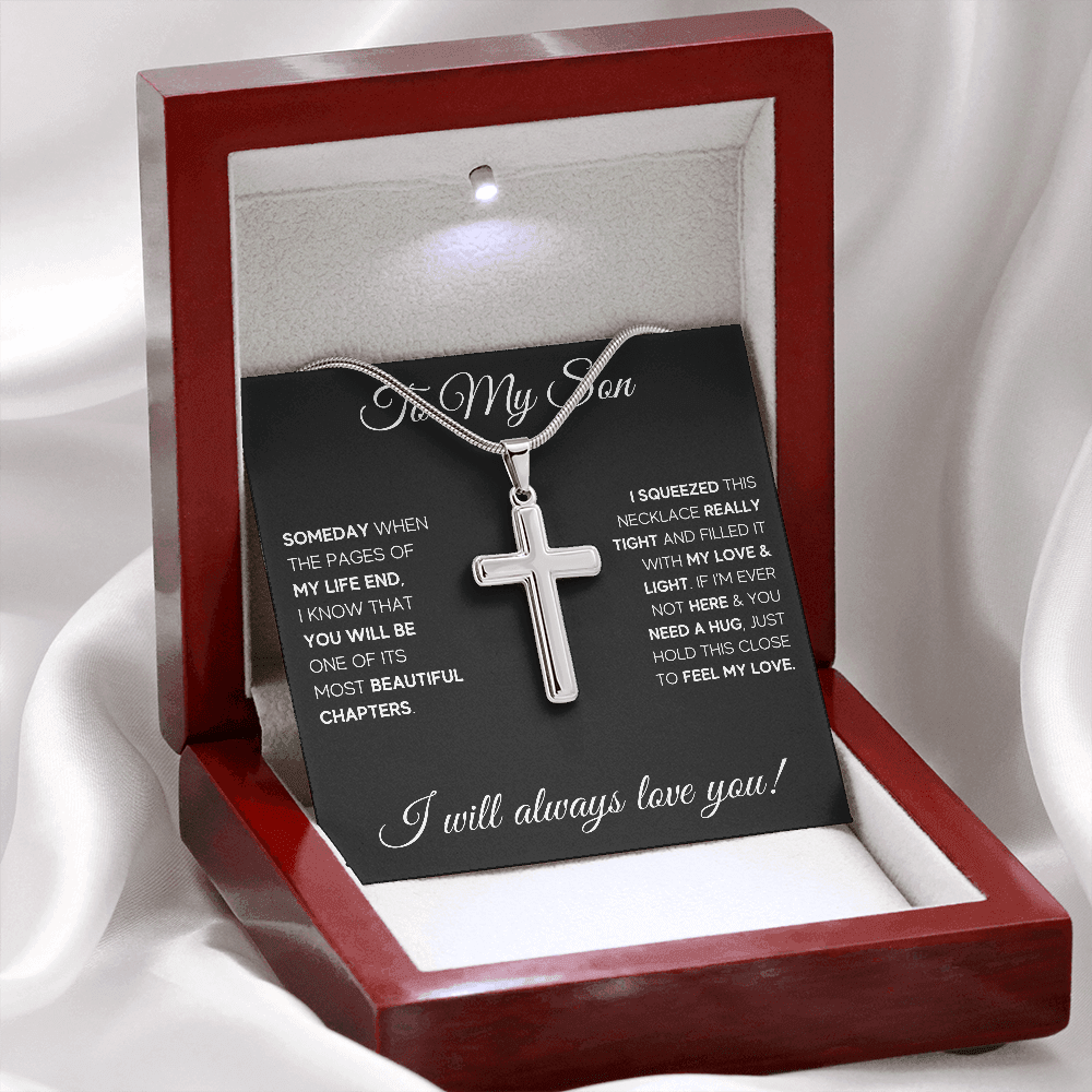 TO MY SON CHAPTERS SQUEEZED CROSS NECKLACE GIFT SET - ON CLOUD NINE GIFTS