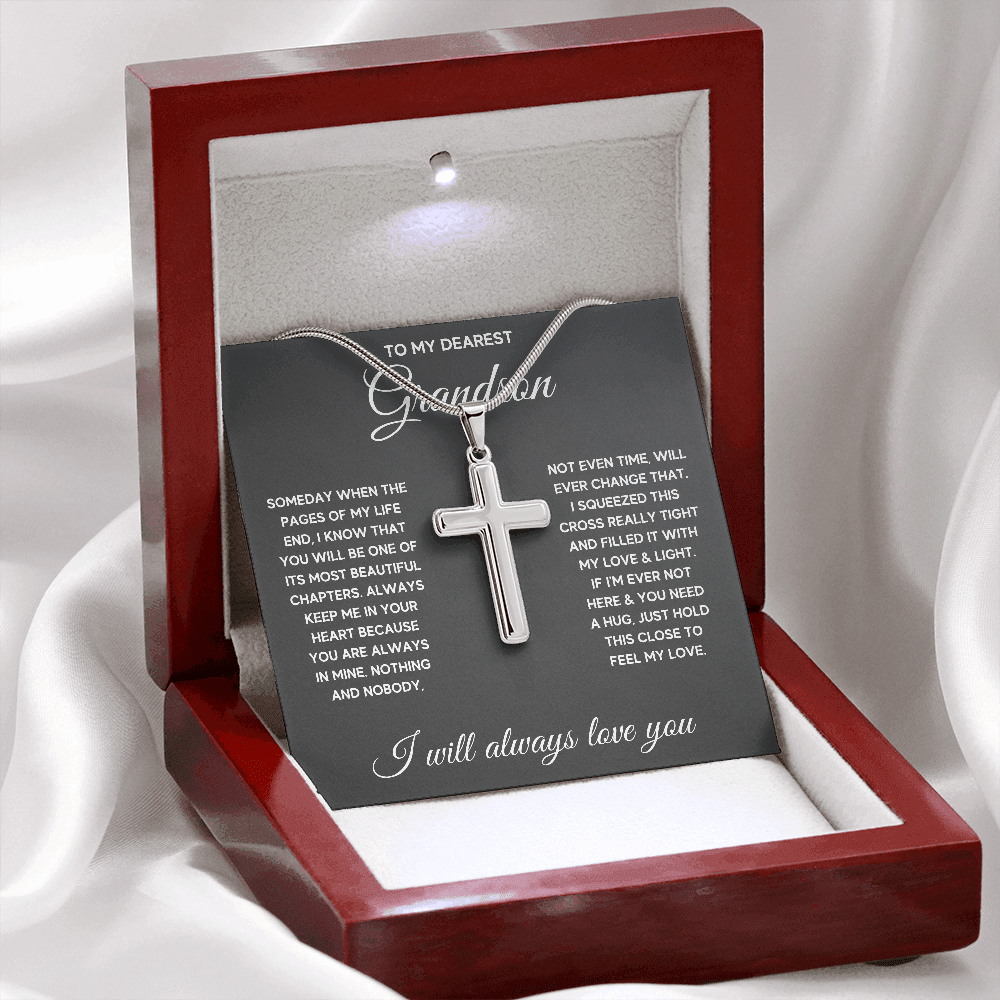TO MY GRANDSON CHAPTERS SQUEEZED CROSS NECKLACE GIFT SET - ON CLOUD NINE GIFTS