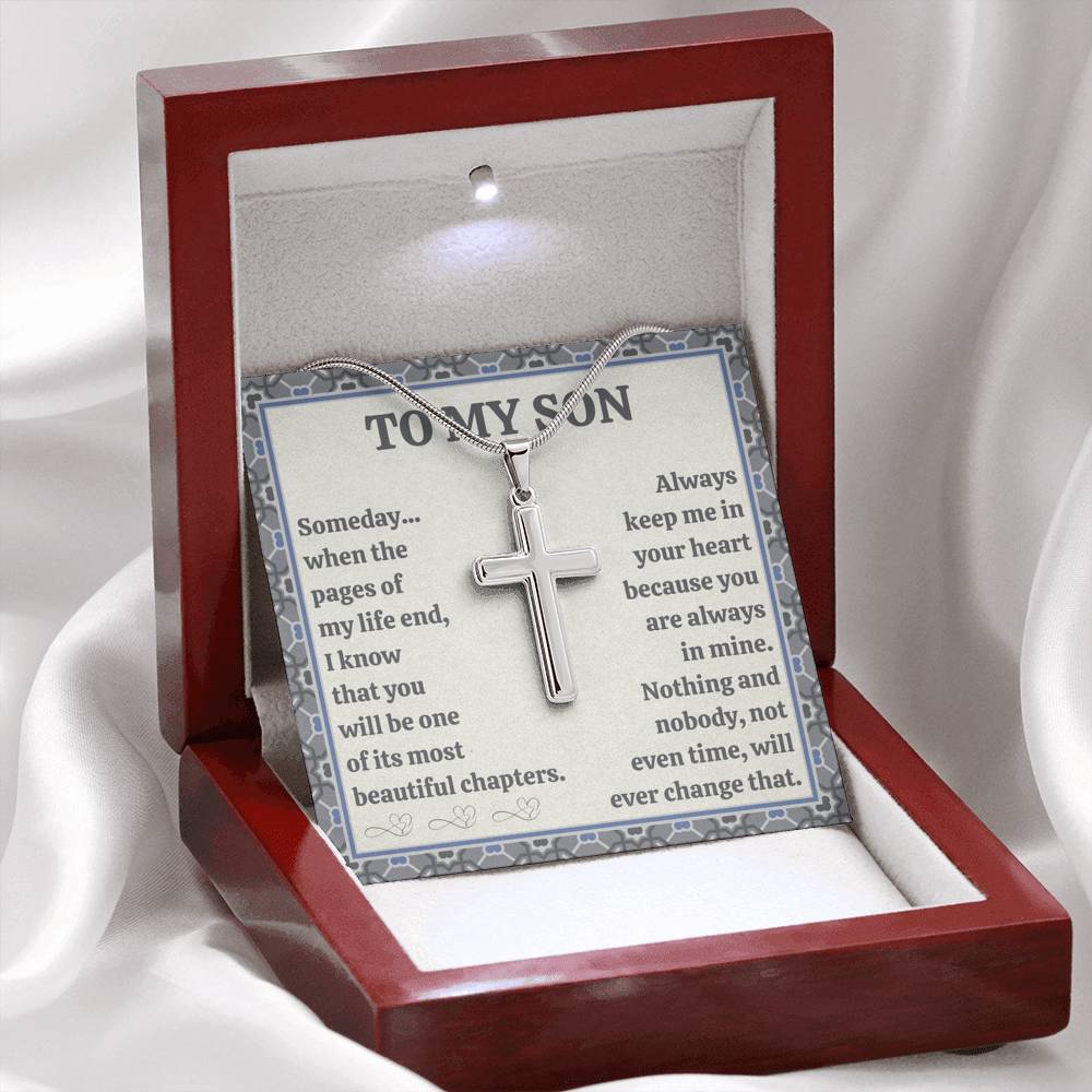 TO MY SON "BEAUTIFUL CHAPTERS" CROSS NECKLACE GIFT SET - ON CLOUD NINE GIFTS