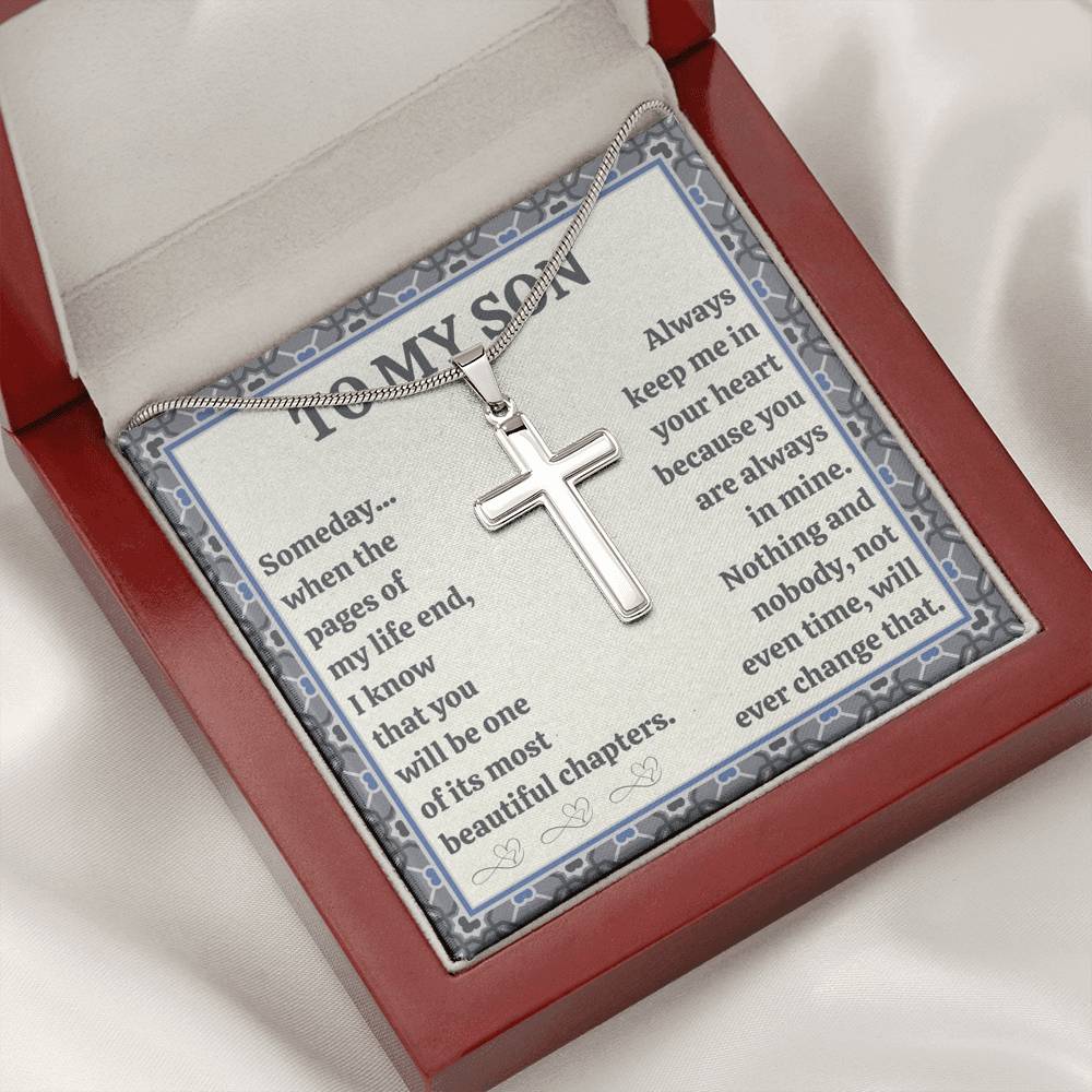 TO MY SON "BEAUTIFUL CHAPTERS" CROSS NECKLACE GIFT SET - ON CLOUD NINE GIFTS