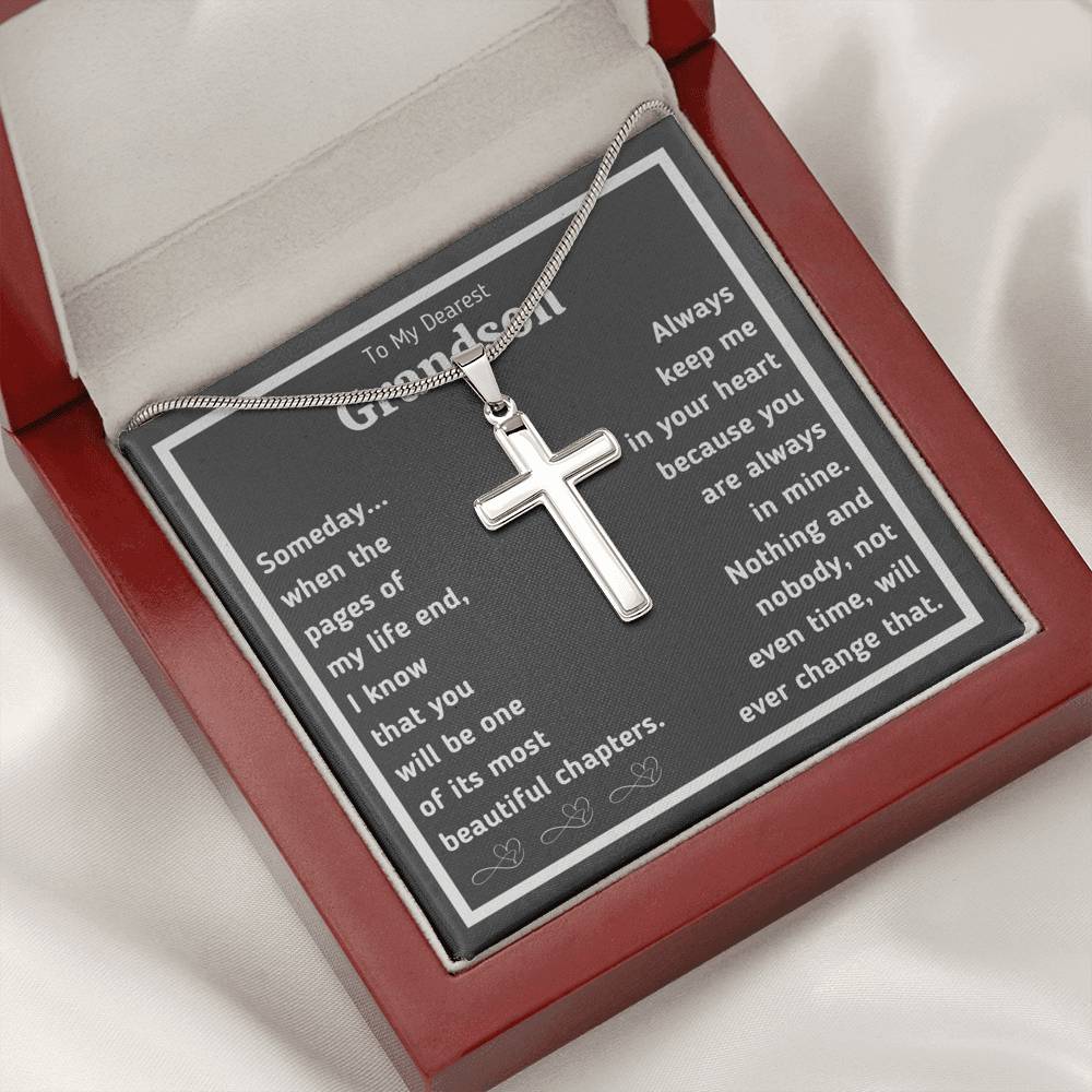 TO MY DEAREST GRANDSON "BEAUTIFUL CHAPTERS" ARTISAN CRAFTED CROSS NECKLACE GIFT SET - ON CLOUD NINE GIFTS