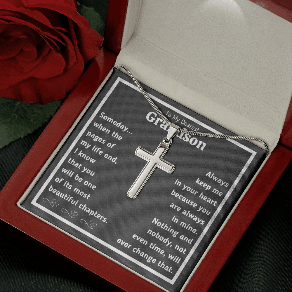 To my grandson necklace from grandpa and grandma graduation birthday gifts Cross Necklace with message card and gift box - ON CLOUD NINE GIFTS