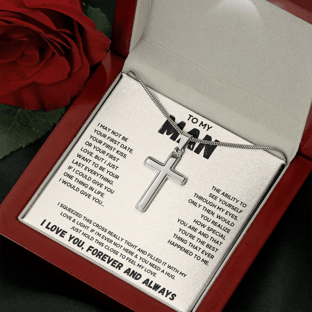To my man cross necklace, gifts for boyfriend from girlfriend, gifts for husband from wife, gift for groom from bride on wedding day - ON CLOUD NINE GIFTS