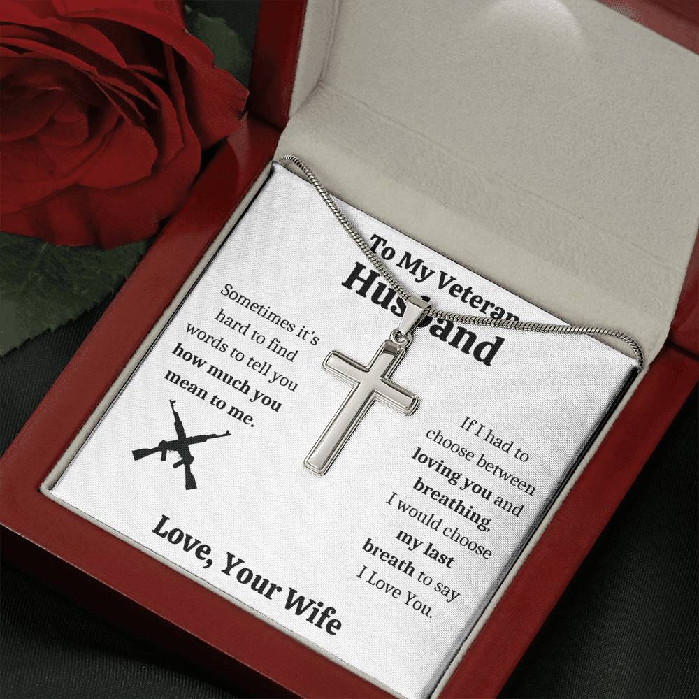 TO MY VETERAN HUSBAND "BREATHING" CROSS NECKLACE GIFT SET - ON CLOUD NINE GIFTS
