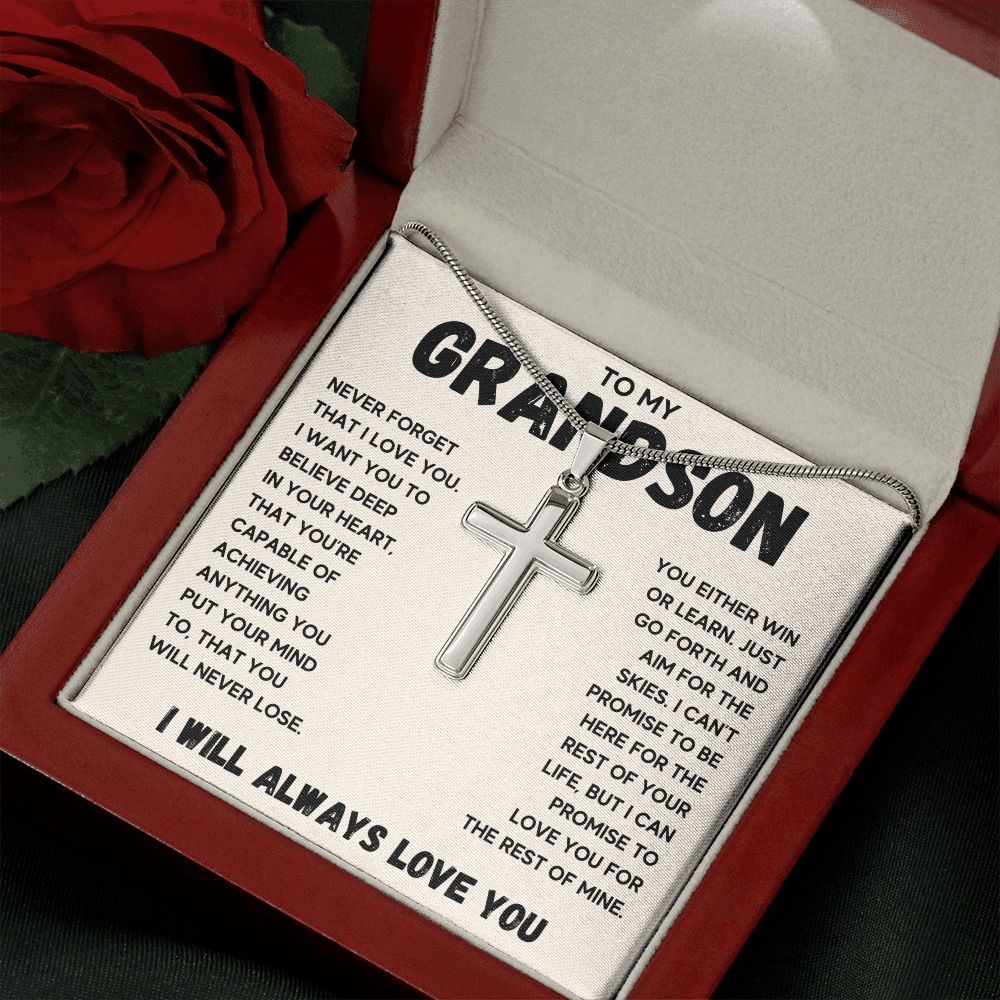 Gifts for grandson from grandma and grandpa Cross Necklace for graduation to my grandson with message card and gift box - ON CLOUD NINE GIFTS