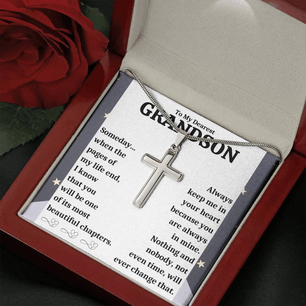 TO MY DEAREST GRANDSON "BEAUTIFUL CHAPTERS - DECORATION" CROSS NECKLACE GIFT SET - ON CLOUD NINE GIFTS