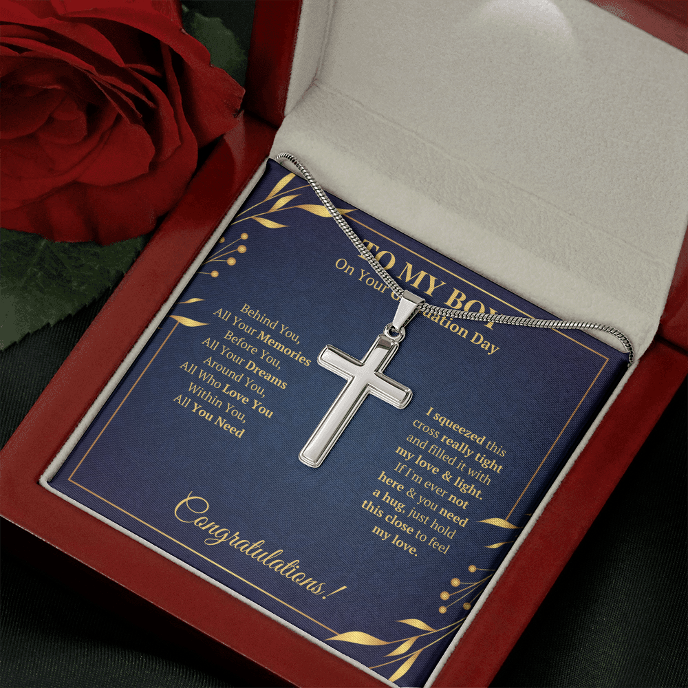 College graduation gifts for him boy mba graduation presents for son class of 2022 Cross Necklace with message card and gift box - ON CLOUD NINE GIFTS