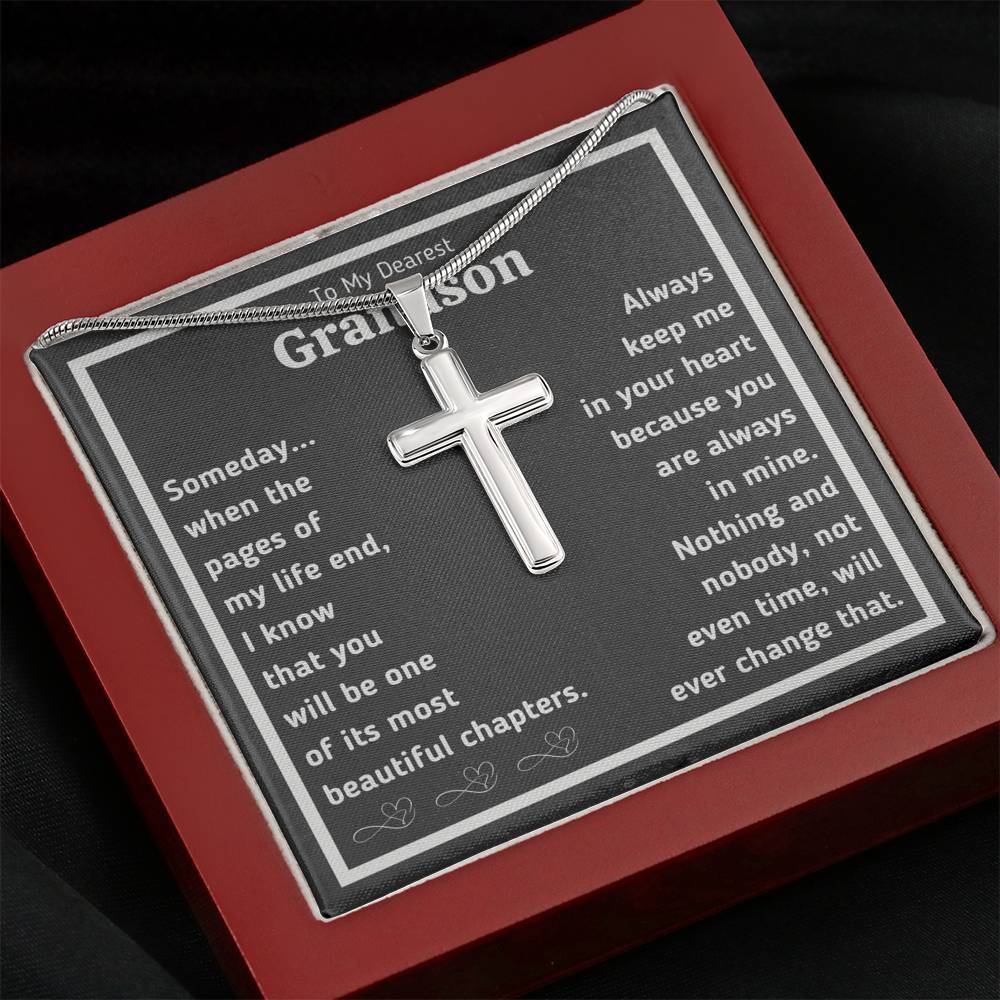 TO MY DEAREST GRANDSON "BEAUTIFUL CHAPTERS" ARTISAN CRAFTED CROSS NECKLACE GIFT SET - ON CLOUD NINE GIFTS