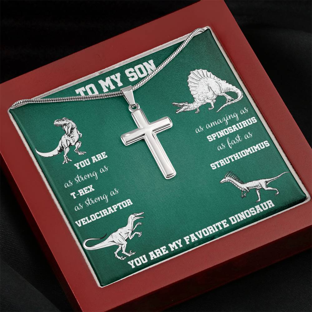 TO MY SON "DINOSAUR" CROSS NECKLACE GIFT SET - ON CLOUD NINE GIFTS