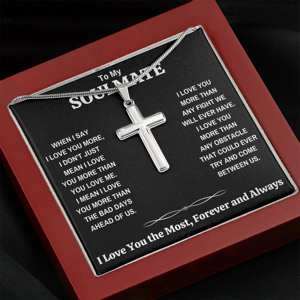TO MY SOULMATE "THE MOST - DARK" UNISEX CROSS NECKLACE GIFT SET - ON CLOUD NINE GIFTS