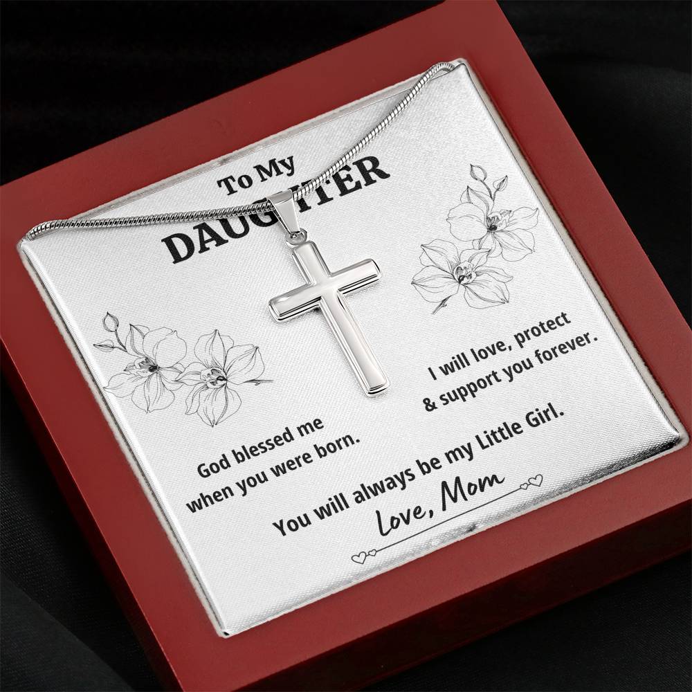 TO MY DAUGHTER FROM MOM "LITTLE GIRL" CROSS NECKLACE GIFT SET - ON CLOUD NINE GIFTS