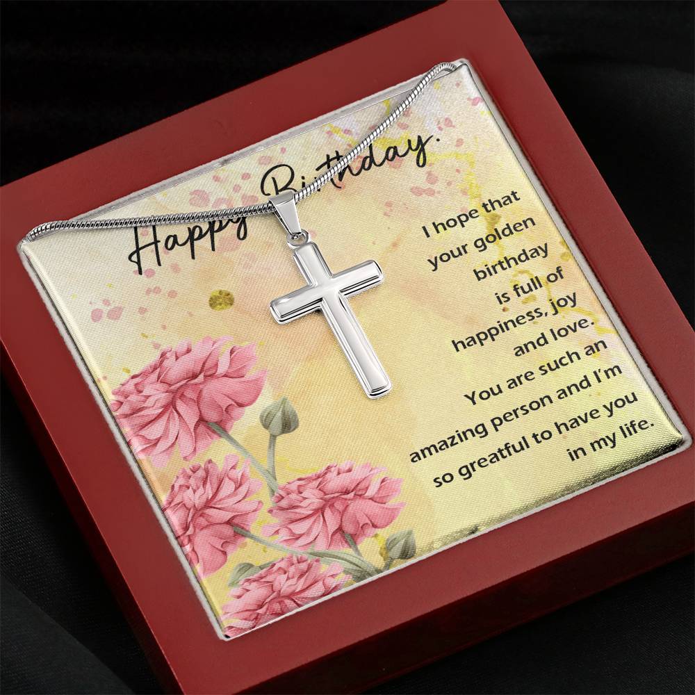 HAPPY BIRTHDAY "GOLDEN" CROSS NECKLACE GIFT SET - ON CLOUD NINE GIFTS