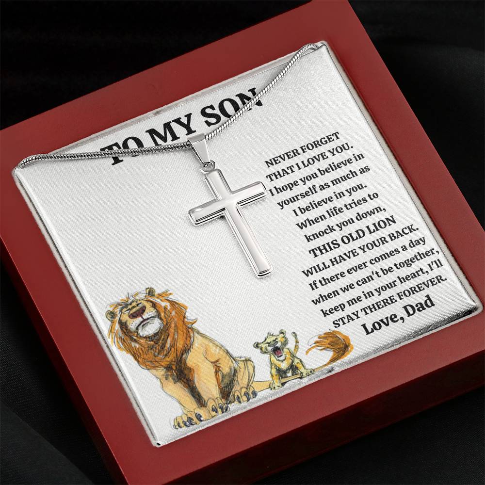 TO MY SON "THIS OLD LION - DRAWING" CROSS NECKLACE GIFT SET - ON CLOUD NINE GIFTS