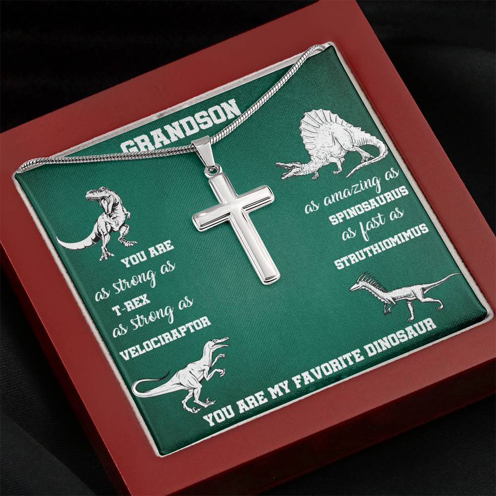 TO MY GRANDSON "DINOSAUR" CROSS NECKLACE GIFT SET - ON CLOUD NINE GIFTS