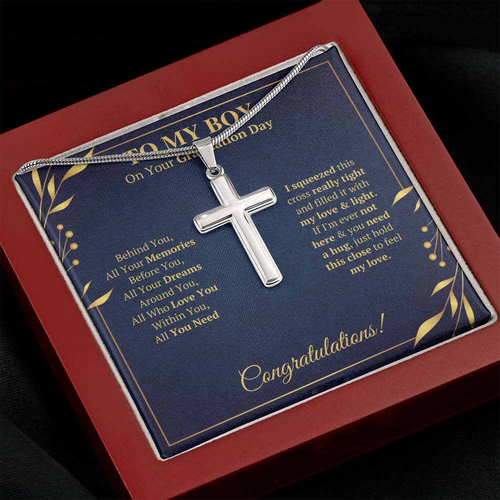 College graduation gifts for him boy mba graduation presents for son class of 2022 Cross Necklace with message card and gift box - ON CLOUD NINE GIFTS