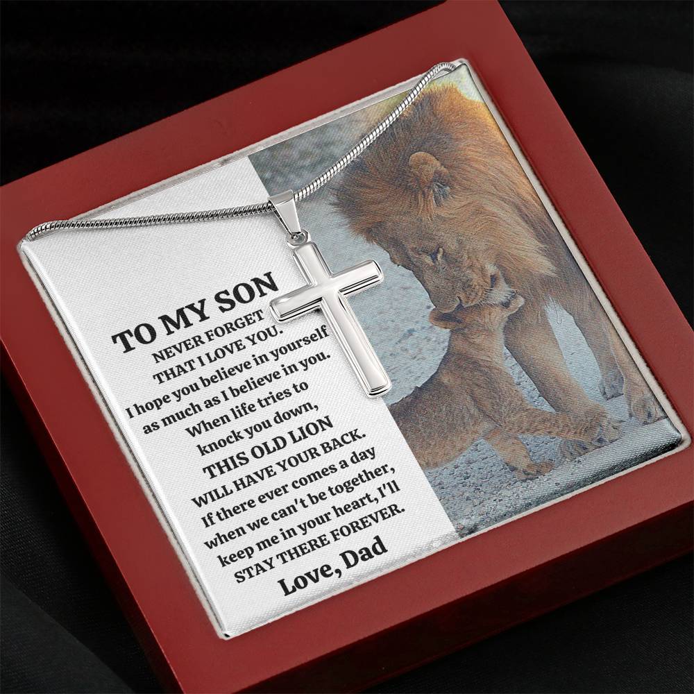 TO MY SON "THIS OLD LION" CROSS NECKLACE GIFT SET - ON CLOUD NINE GIFTS