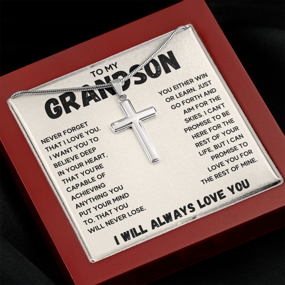 Gifts for grandson from grandma and grandpa Cross Necklace for graduation to my grandson with message card and gift box - ON CLOUD NINE GIFTS