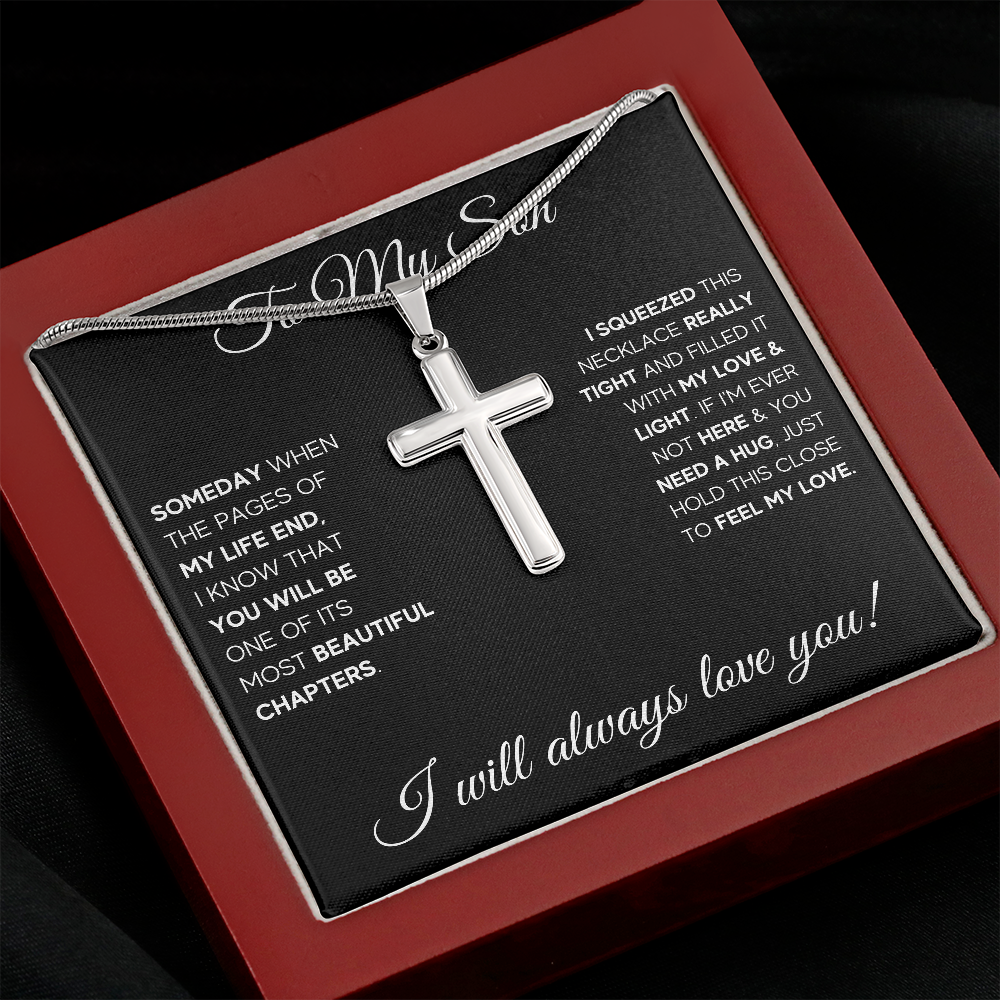 TO MY SON CHAPTERS SQUEEZED CROSS NECKLACE GIFT SET - ON CLOUD NINE GIFTS