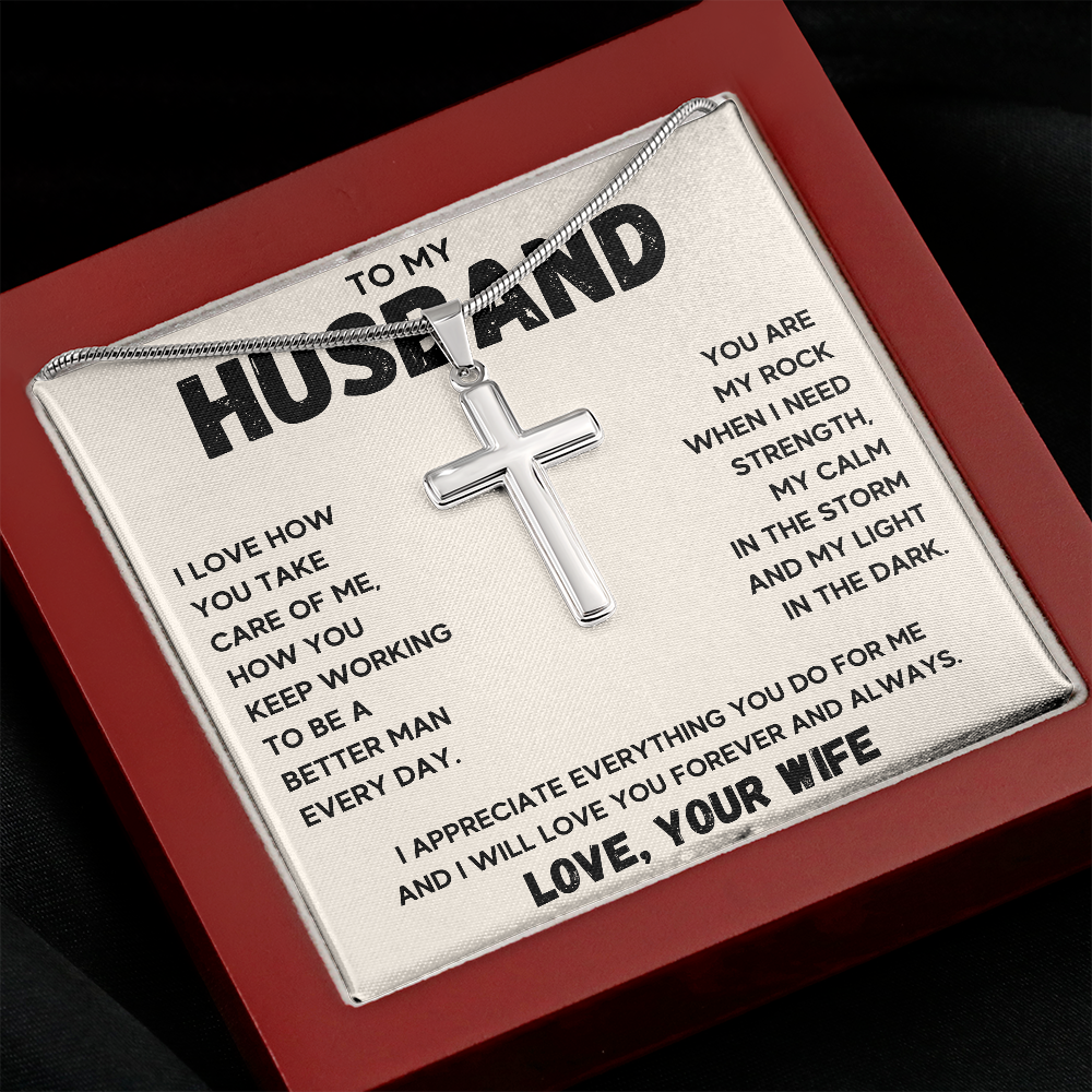 TO MY HUSBAND LIGHT IN THE DARK CROSS NECKLACE - ON CLOUD NINE GIFTS