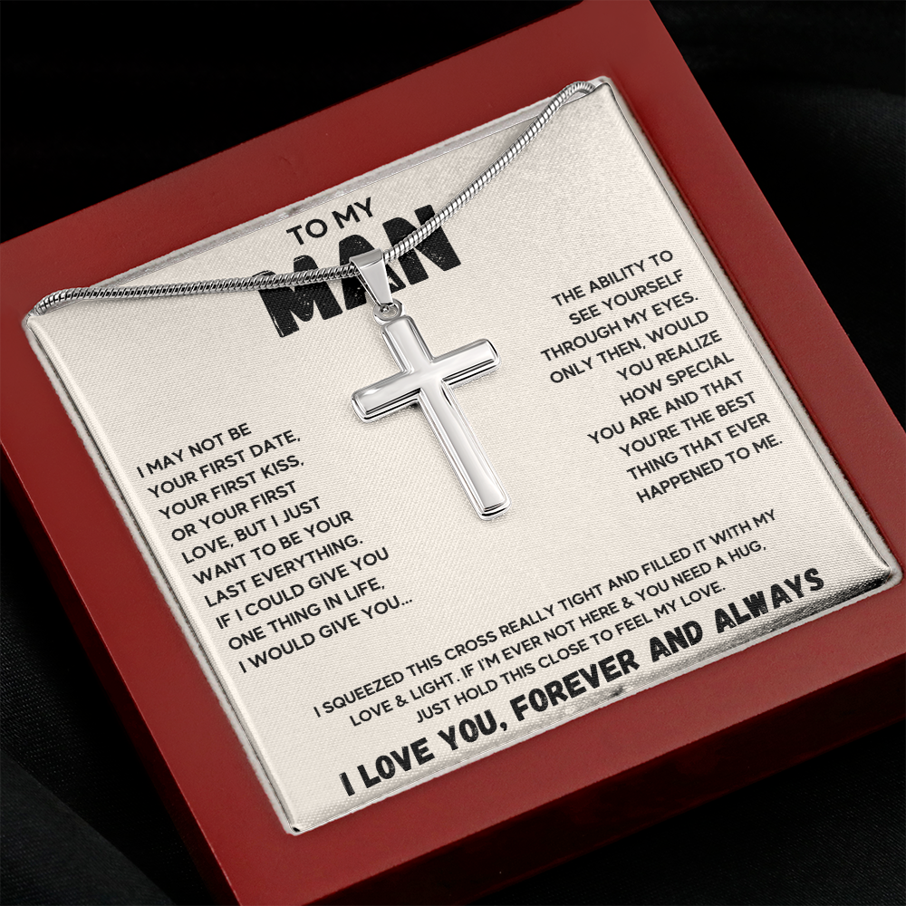 To my man cross necklace, gifts for boyfriend from girlfriend, gifts for husband from wife, gift for groom from bride on wedding day - ON CLOUD NINE GIFTS