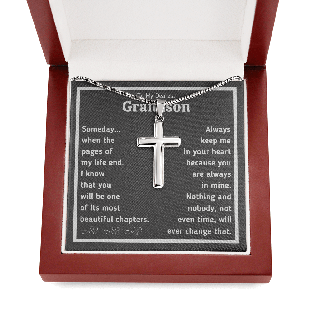 To my grandson necklace from grandpa and grandma graduation birthday gifts Cross Necklace with message card and gift box - ON CLOUD NINE GIFTS